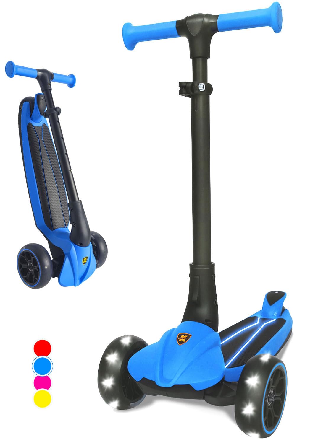 Kicknroll Kick Scooter for Kids Ages 4-7 - 3-Wheel Foldable Kids Scooter with Light Up Wheels & LED Deck, Height Adjustable, Kick n Roll — image 1