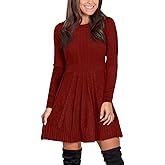 Maisolly Womens Cable Knit Sweater Dresses Winter Warm Elegant Long Sleeve Winter Dress Burgundy S