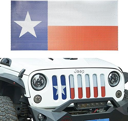 Hooke Road Texas Flag Grill Mesh Insert Bug Deflector Screen Compatible with Jeep Wrangler JK & Unlimited 07-18