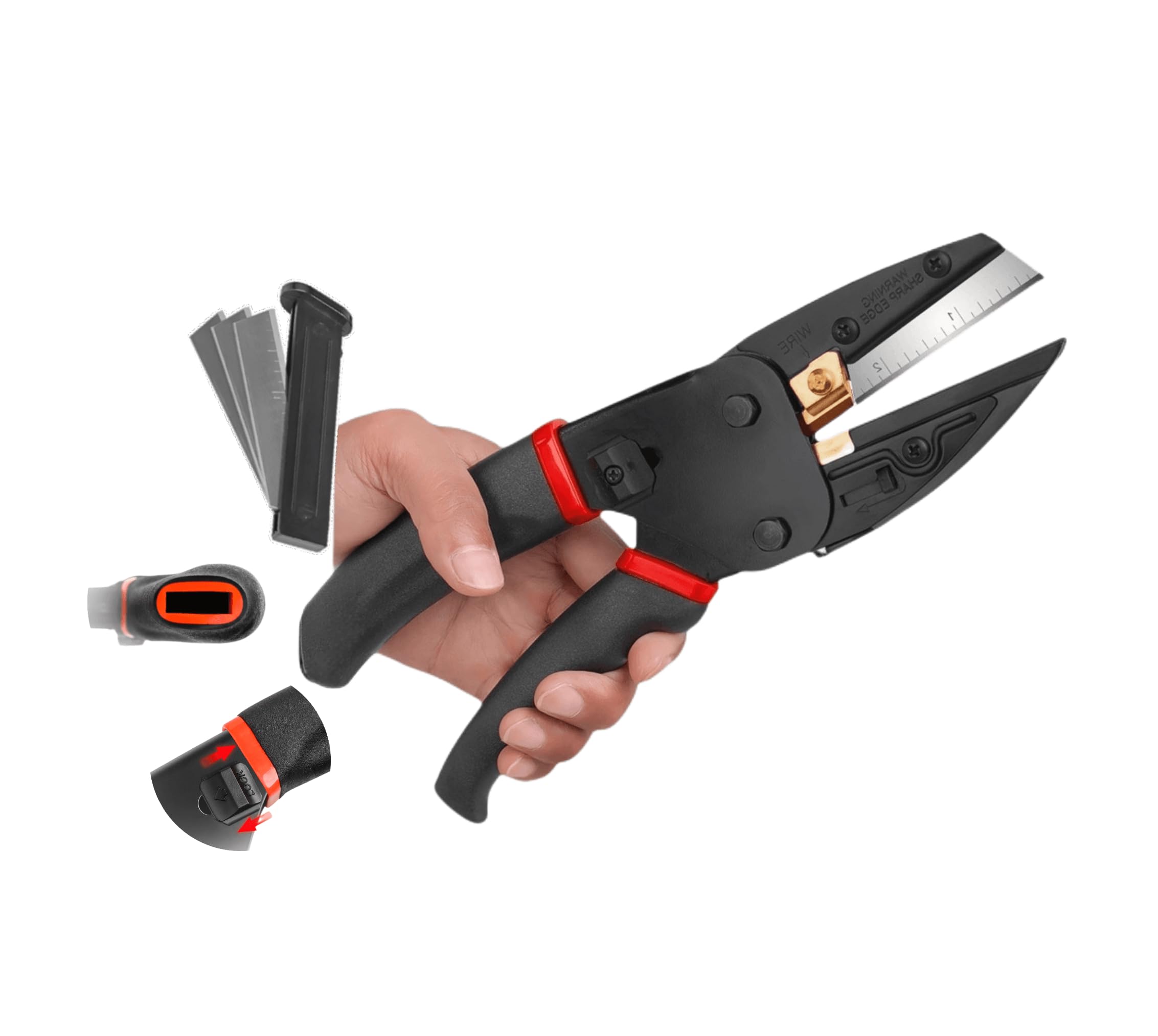 Photo 1 of Multipurpose Heavy Duty Scissors All Purpose Utility Industrial Scissors - 6-in-1 Cutter with Safety Lock, Non-slip Handle, and Thread Trimming - Perfect for Soft Pipe, Fibre, Wood, Iron Wire, Box