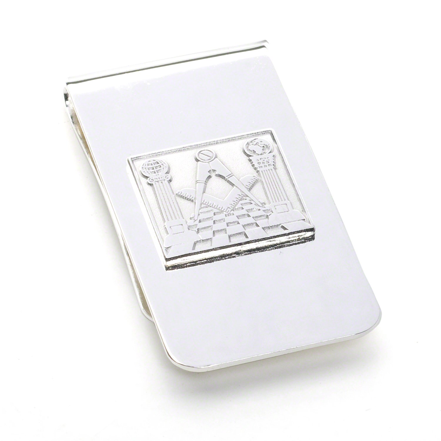 THE MASONIC COLLECTION Mens Silver Money Clip with Square & Compass - Velvet Gift Pouch - Gift Accessory for Freemason
