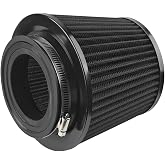 BCOWPV Car Clamp-On Air Intake Filter, 3" 3.5" 4" High-Flow, Black | Round tapered vehicle engine vent cold air filter, washable cone auto crankcase breather cleaner, universal fit