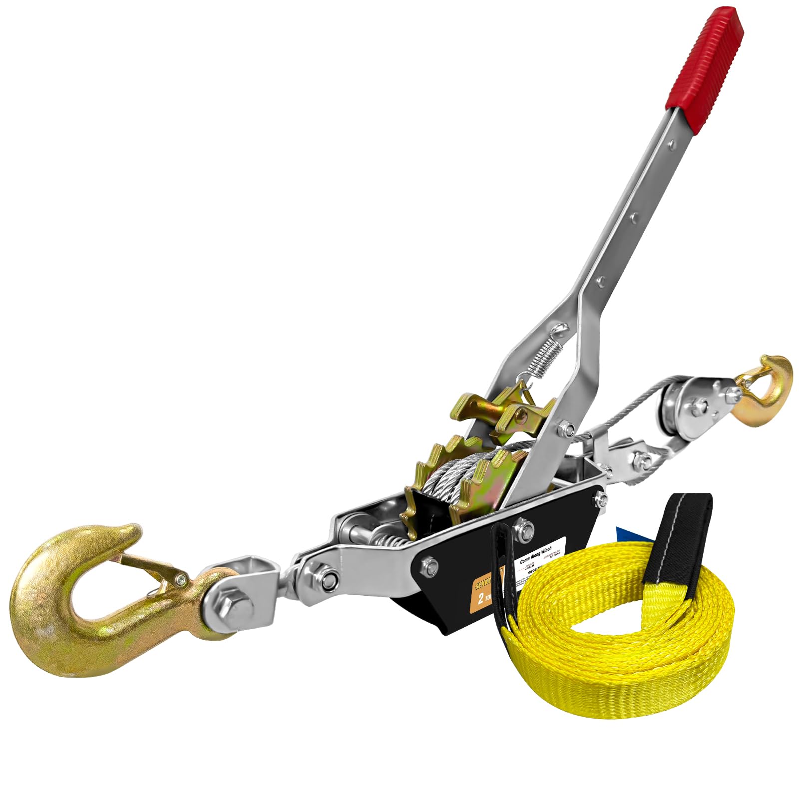 Photo 1 of SENKEYFE Come Along Winch Heavy Duty, 10FT 2T Come Along Pulling Tool 2 Gears 2 Hooks, Cable Winch Puller, Come Along Power Puller Ratchet Tool for Construction Automotive Farm Fences (with Straps)