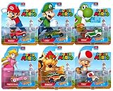 2016 Hot Wheels Set of 6 Super Mario 1/64 Character Cars Collectible Die Cast Toy Car Models