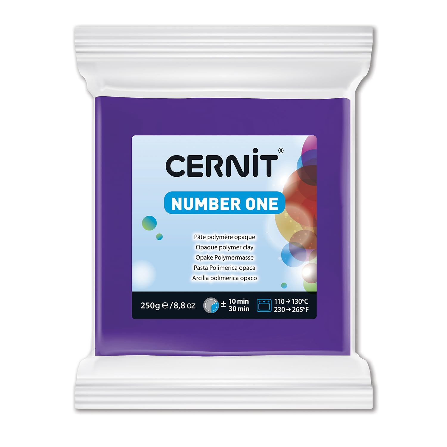 CERNIT CE0900250900C - A Pack of Polymer Clay Block - Number One Range - Modelling and Baking Clay - Purple Colour - 250 g Block - Manufactured in Belgium