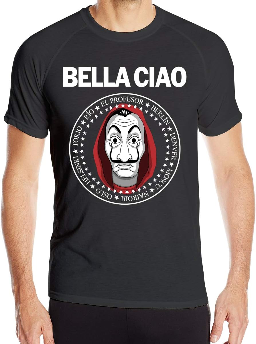 Casa De Papel Money Heist Bella Ciao Mans Running Short Sleeve Tee Shirt