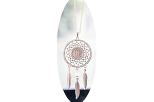 Mini Zodiac Capricorn Sign Dream Catcher Car Charm Rear View Mirror Accessories, Boltz Boho Dangling Feather Tassel Bead Pendant Constellation Ornament Wall Hanging Home Decoration (Scorpio)