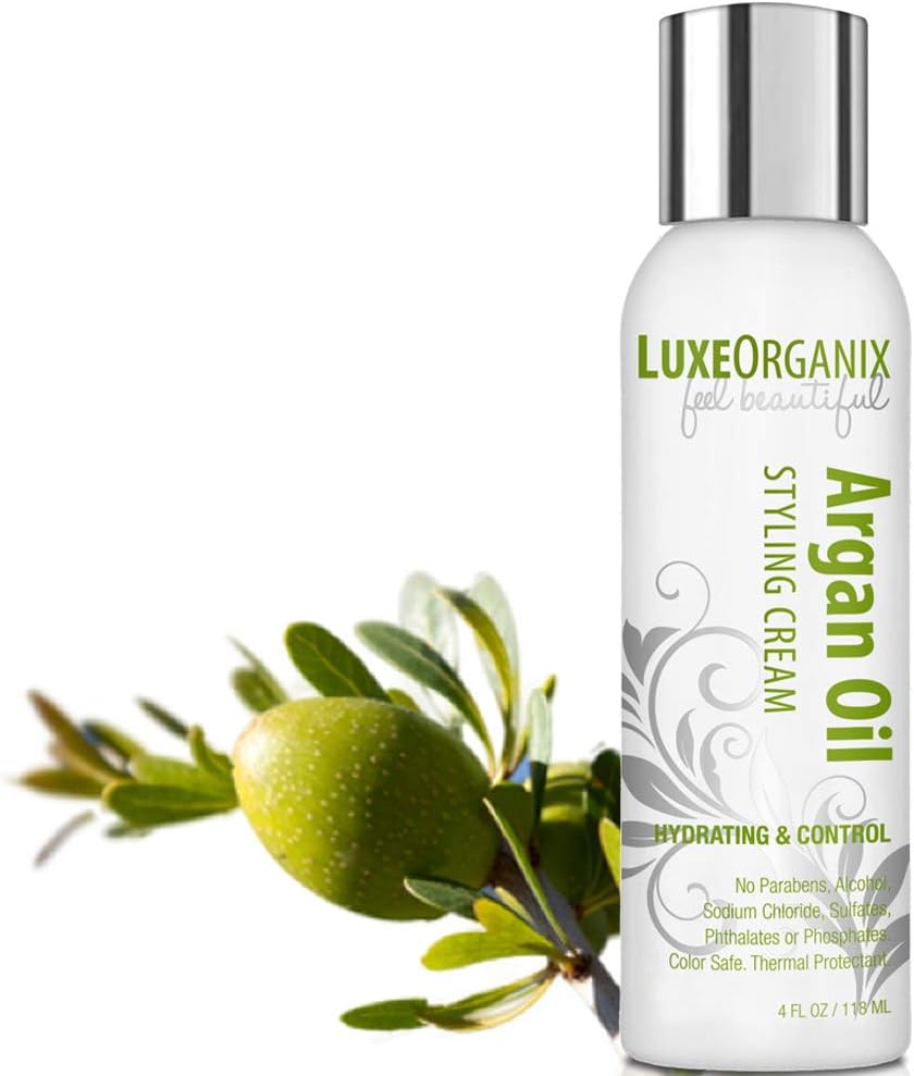 Moroccan Argan Oil Styling Cream; For Soft & Bouncy Hair. Defining Cream Creates Frizz-Free Curly Hair. No Residue, Manages Without Drying Out. Safe for Keratin Treated Hair & Extensions (Made in USA)