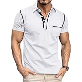 Men's Casual Polo Shirts Classic Short Sleeve Lightweight Button Cotton T-Shirt Golf Tee Tops with Pocket