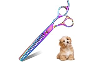DRGSKL 7" Chunker Shears Dog Grooming Rainbow, Thinner Blender Shears for Medium and Big Pets, Japanese Stainless Steel 440C Fur Trimming Scissors for Novice and Professional Groomers