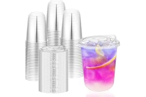 POLCANUR 50 Pack 16oz Clear Plastic Cups with Sip Lids,Disposable Iced Coffee Cup with Strawless Lid for Party Wedding Cateri