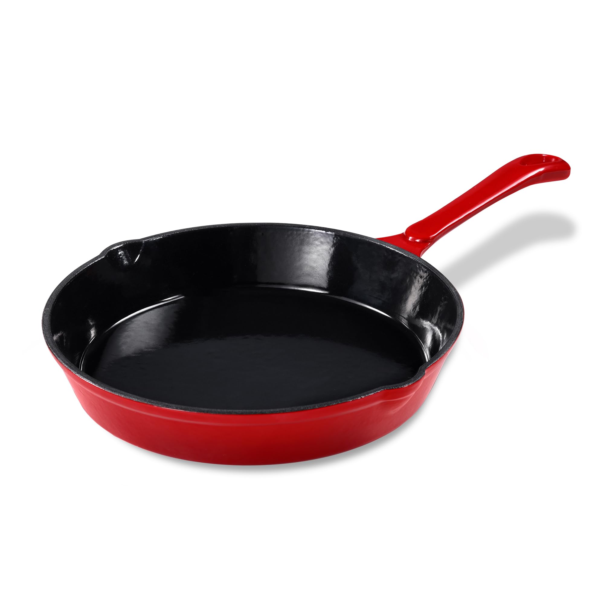 Photo 1 of CAROTE Cast Iron Skillet Frying Pan, Oven, Stovetop, Grill, Campfire & Induction Compatible, Durable, Non-Toxic, Even-Heating Cookware, Red, Round, 10"