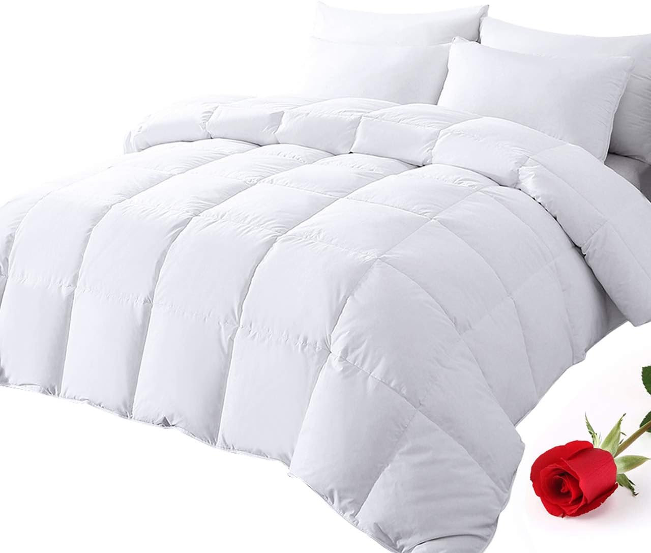 DOWNCOOL 100 Cotton Quilted Down Comforter with Corner Tabs White Goose Duck Down Feather