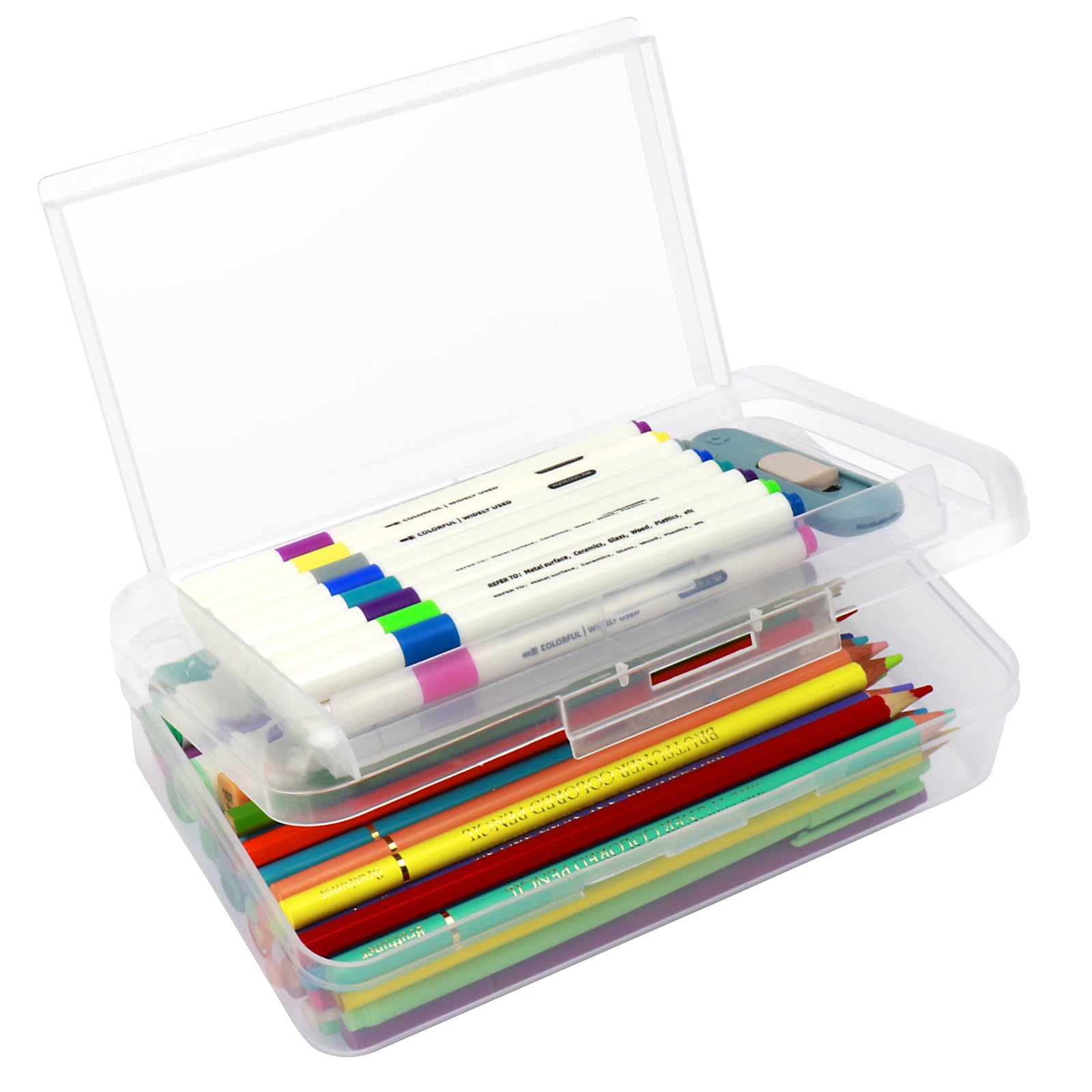 Photo 1 of YILANCOL 1 Pack Double Layer Hard Pencil Cases, Plastic Translucent Pencil Box with Snap-Tight Lid for Pens, Pencils, School, Stylish Office Supplies Storage Organizer Box,Medium-sized (Clear)