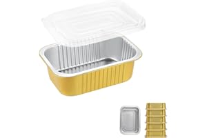 MESTAEK 7x5 Sturdy Foil Pans with Snap-On Lids (5 Pack) | 2X Thicker Heavy Duty Reusable Foil Tin 31oz | Grill Oven Microwavable Multi-Use Pan, Pot | Disposable Aluminum Foil Pan for Baking Cooking
