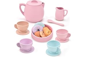 Lorfancy 20 Pcs Silicone Tea Party Set for Little Girls Kids Toddlers Tea Set with Tea Pot Cups Food Pretend Play Kitchen Accessories Christmas Birthday Gift for Girls Age 2 3 4 5 6 Year Old Toys