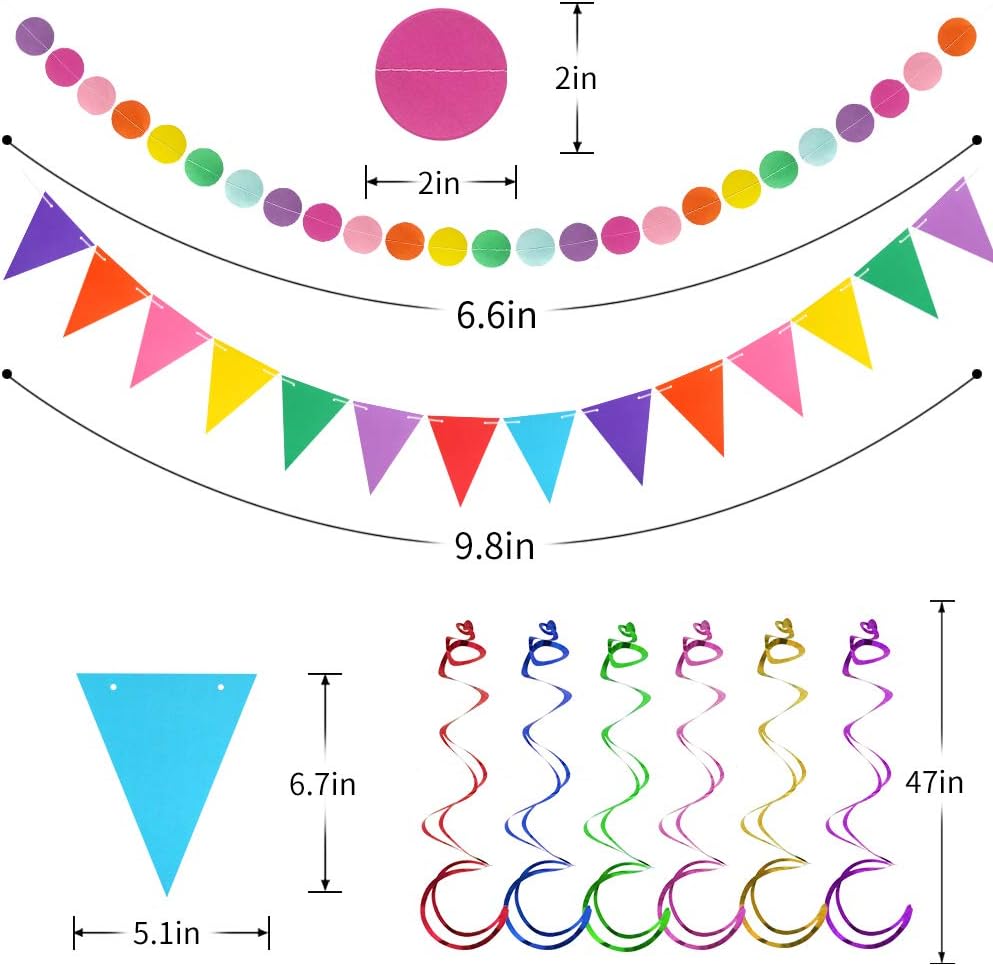 Mexican Party Decorations, Fiesta Party Supplies Hanging Paper Fans Pom Poms Flowers Swirls Garlands String Polka Dot and Triangle Bunting Flags for Birthday Parties Rainbow Party: Health & Personal Care