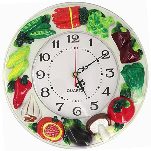 Hand Painted Imitation Wooden Wall Clock Vegetables Multi Color