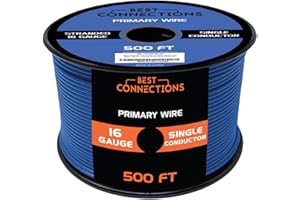 BEST CONNECTIONS Automotive Primary Wire - 500ft (Various Color Options) | Ideal for Trailer, Speaker, and Lighting Circuits | Durable Primary/Remote, Power/Ground Electrical Wiring (Blue, 16 Gauge)