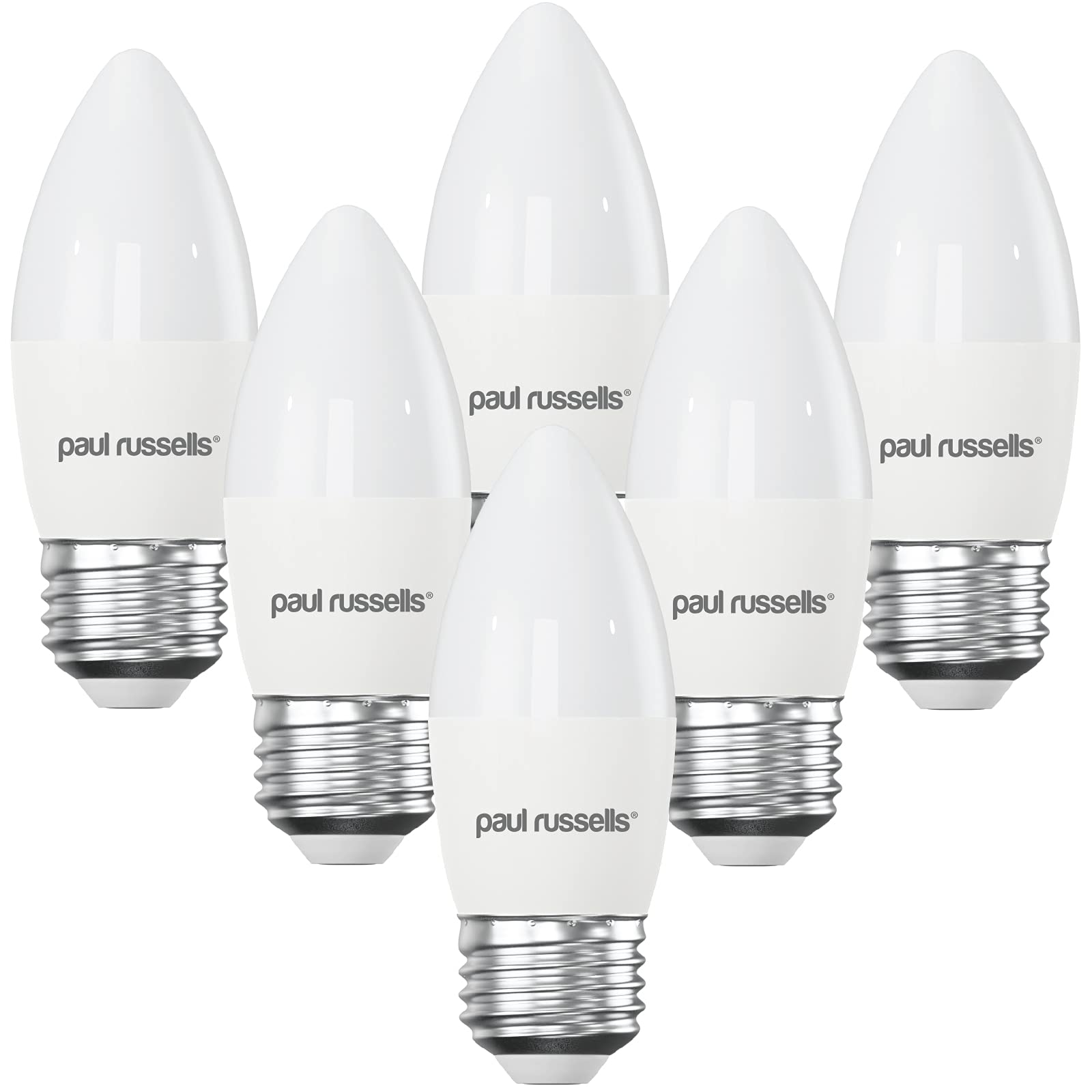 paul russells LED Light Edison Screw E27, 40watt Equivalent, 4.9W 470LM LED Bulbs, 4000K Natural Cool White, Frosted C35 ES Candle Energy Saving Non-Dimmable Chandelier Lightbulbs, Pack of 6