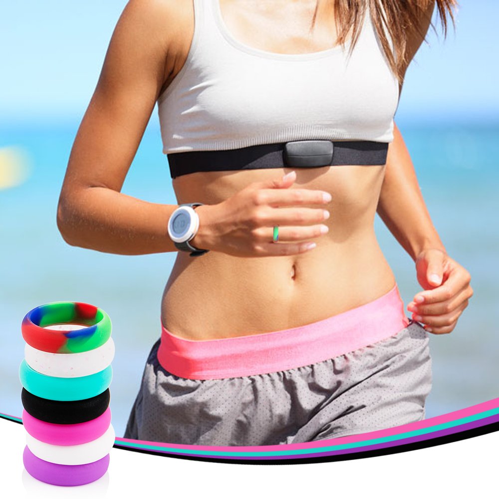 Silicone Ring Women / Wedding Band , iCharmore 7 Rings Pack Engagement Ring for Daily Use (Size7)