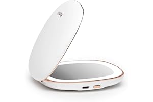 Fancii Compact Makeup Mirror with Natural LED Lights, 1x/ 10x Magnifying - Rechargeable, Portable, Lighted 4” Hand Mirror for Travel and Purses, Mila (White)