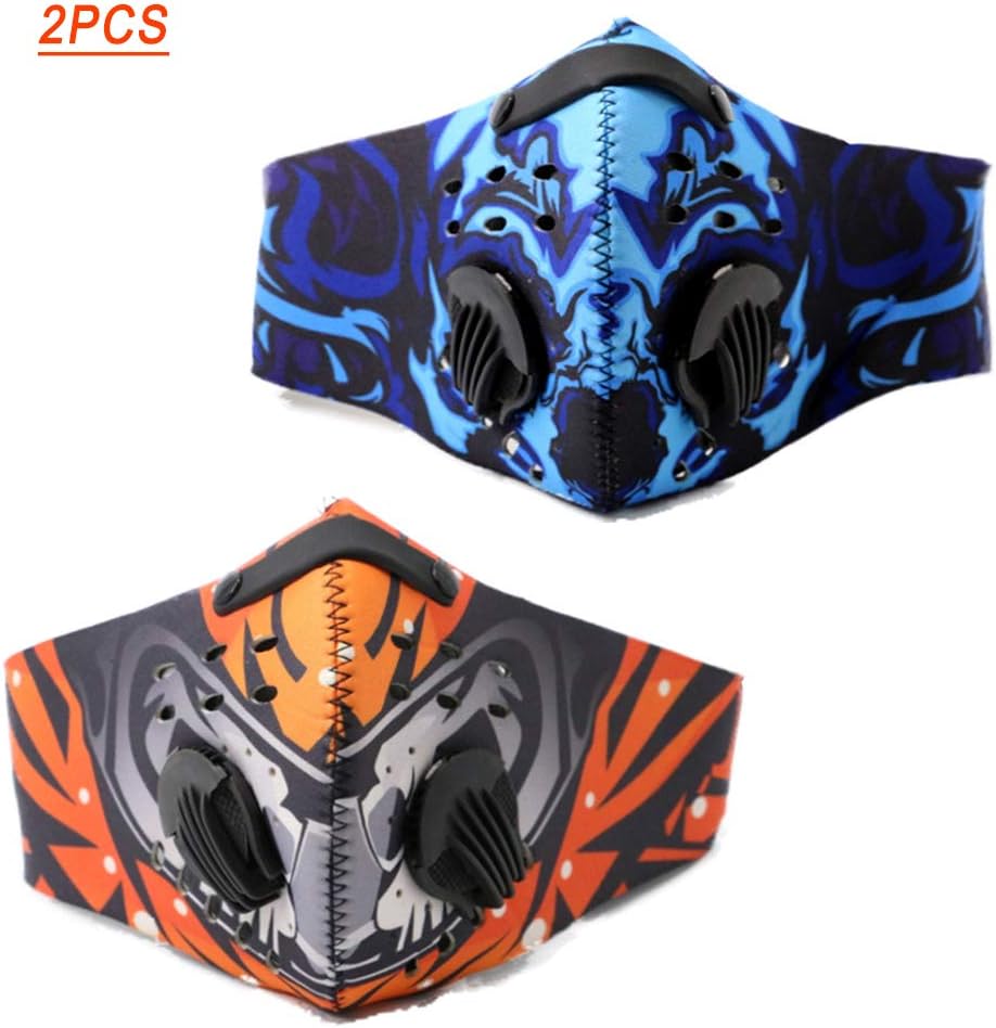 KTops 2PCS Dust Masks, Unisex Outdoor Cycling Mask Reusable Windproof Dust Mask Face Mask with PM2.5 Activated Carbon Filter Travel Outdoor Cycling Ski Warm Face Mask,Blue+Orange
