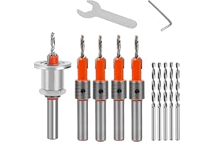 Dakewang Countersink Drill Bit Set 5Pcs(2.8/3.0/3.2/3.5/4mm), Woodworking Countersink Drill Bits with Adjustable Bit Depth Stop for Wood.(8mm Countersink Diameter)