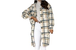 LEHOZIHEQ Plaid Shirts for Women Casual Shacket Jacket Long Sleeve Lapel Button Down Shirts Coats Blouse Tops with Pocket