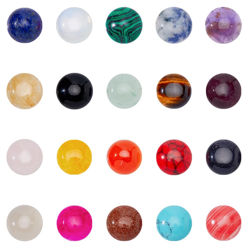SUPERFINDINGS 40pcs 20 Style Natural Cabochon Gemstone 12mm Half Round Dome Flatback Quartz Stone for Necklace Jewelry Making DIY Craft Handmade