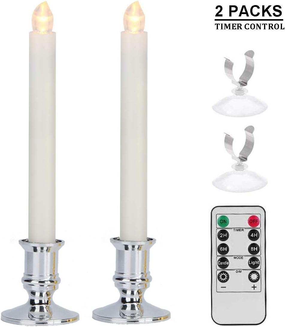 MAOYUE Battery Powered Window Candles Lights Flameless Taper Candles Warm White Candles with 2