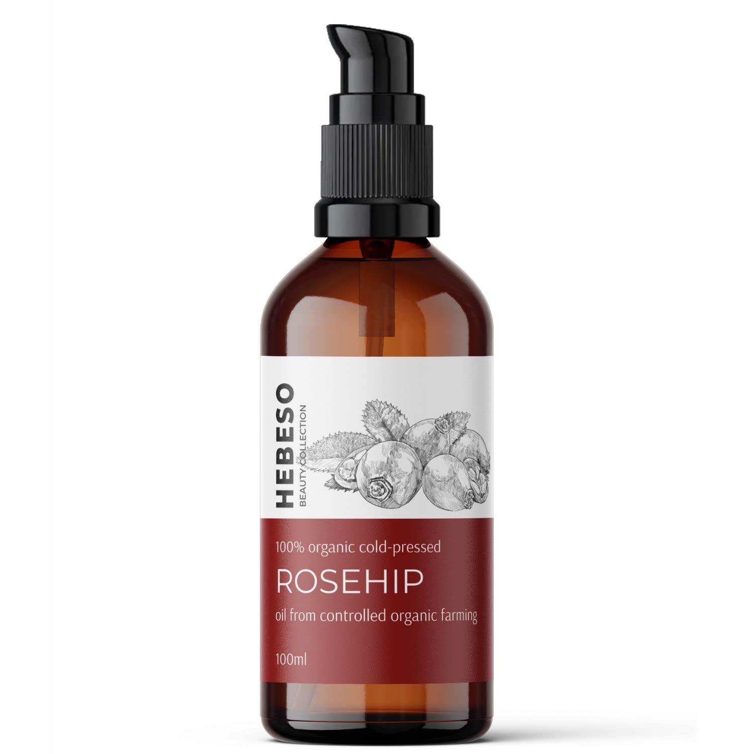 HEBESO - Rosehip oil 100% - cold pressed - 100ml - Rosehip oil with anti-aging effect and vitamin A, B, C, E - Face oil - Bio skin care oil