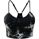 CATHSNNA Women's Sports Bras Gym Yoga Crop Bra Seamless Tie-dye Strappy Racerback Spaghetti Strap Bras with Removable Pads