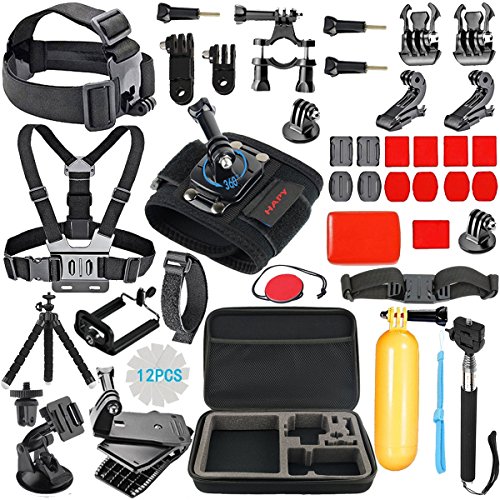 HAPY Gopro Accessories kit for GoPro Hero 6,5 Black, Hero Session,GoPro Fusionï¼ŒHERO (2018)ï¼ŒHERO 6,5,4,3ï¼Œ Head Strap Camera Mountï¼ŒChest Mount Harnessï¼ŒCarrying Caseï¼ŒAction Camera Accessories