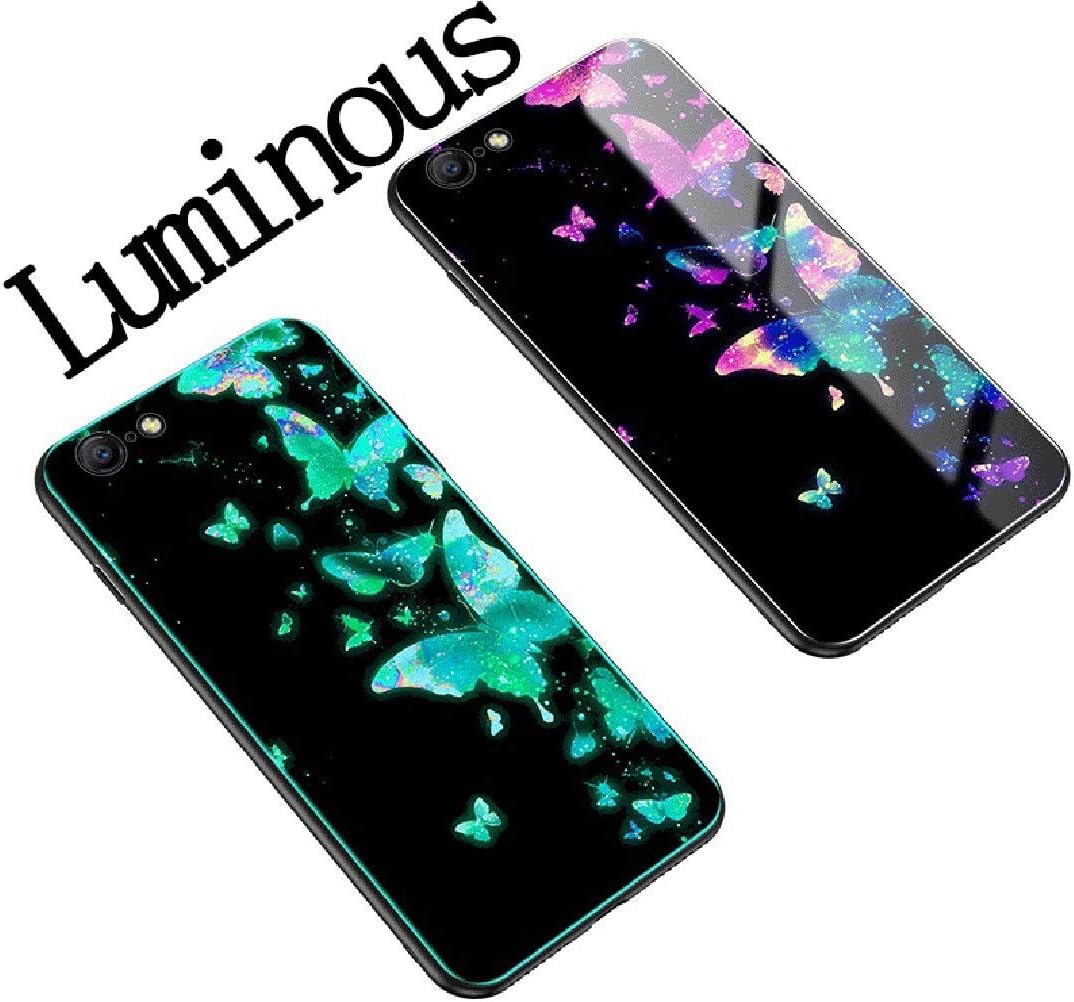 Vivo V7Plus/Y79/Y75S Case, Luminous Picture Very Light Slim 9H Tough Glass Back Cover, WEIFA Newest Super Cool 2 In 1 Protection Combined CellPhone Case For Vivo V7 Plus Butterfly