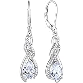Starchenie Infinity Birthstone Dangle Drop Earrings for Women 925 Sterling Silver Pear Gemstones Leverback Earrings Jewelry Gift