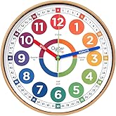 Oyster&amp;Pop Kids Wall Clock - Silent 10" Analog Learning Clock for Classroom | Fully labeled color-coded telling time teaching clock for classroom, bedroom, nursery and homeschool - toddlers to age 12