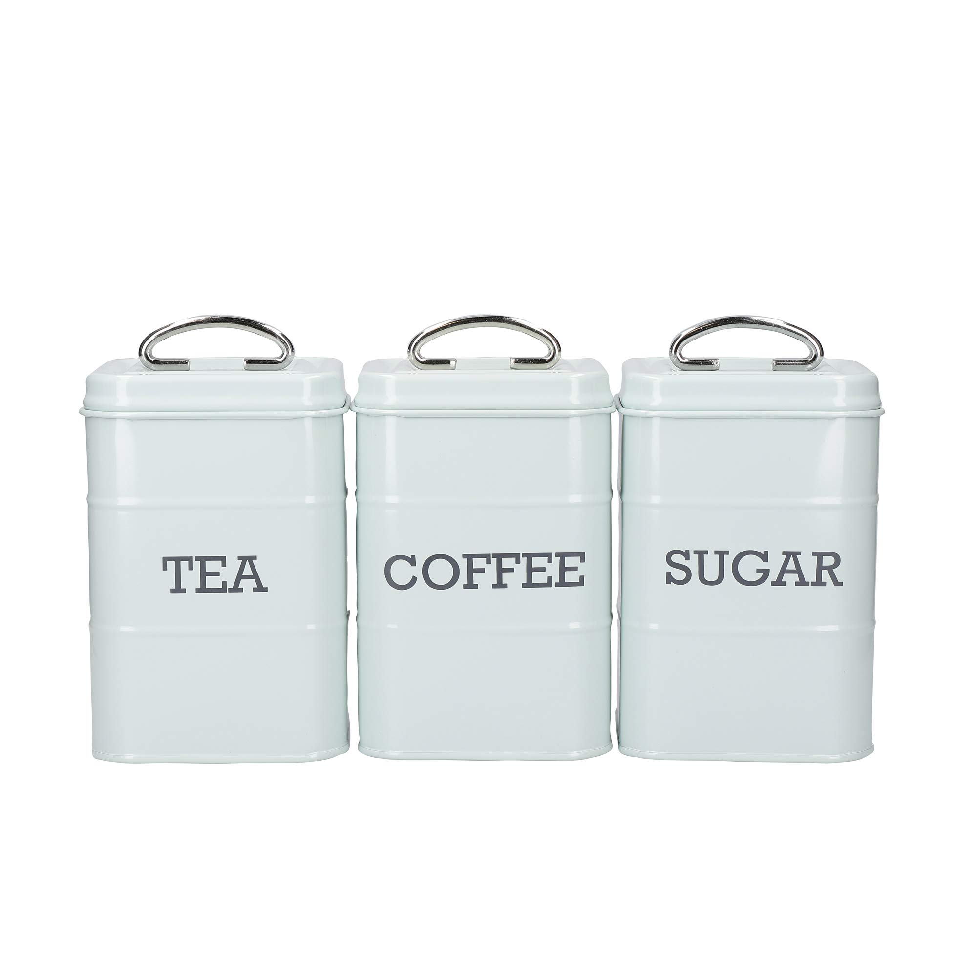 KitchenCraft Living Nostalgia Canisters for Tea Coffee and Sugar in Gift Box, Steel, Vintage Blue, 3 Piece Set
