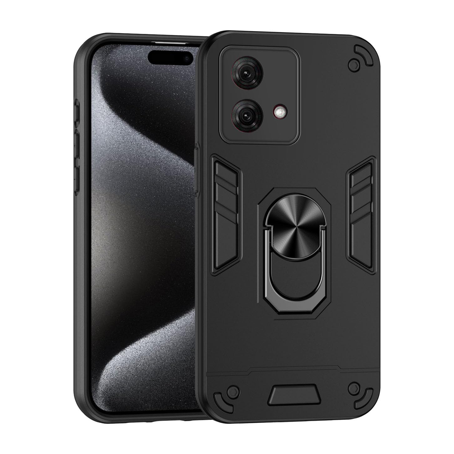 ILING Case for Motorola Moto G84 5G, Military Grade Shockproof Heavy Duty Protective Phone Case Cover with Enhanced Metal Ring Kickstand [Support Magnet Mount] (Black)