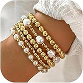KummerSaprk Gold Pearl Beaded Bracelets Pearl Bracelet Stack for Women Pearl Jewelry Gifts Birthday Gifts
