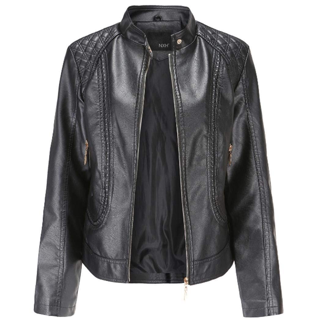 fnemo Nueva Chaqueta de Cuero sintético con Cuello Alto para Mujer Chaquetas