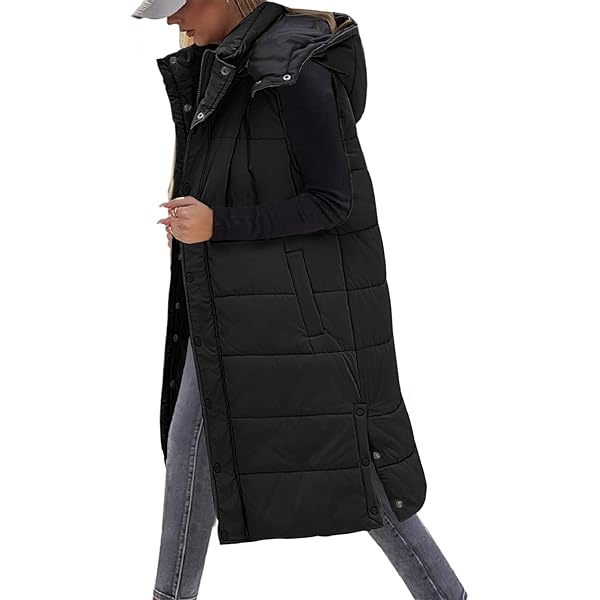 BTFBM Long Puffer Vest Women Quilted Hooded Button Down Zip Up