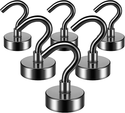 FINDMAG 6 Pack Magnetic Hooks 10 kg Neodymium Black Hooks with Hook