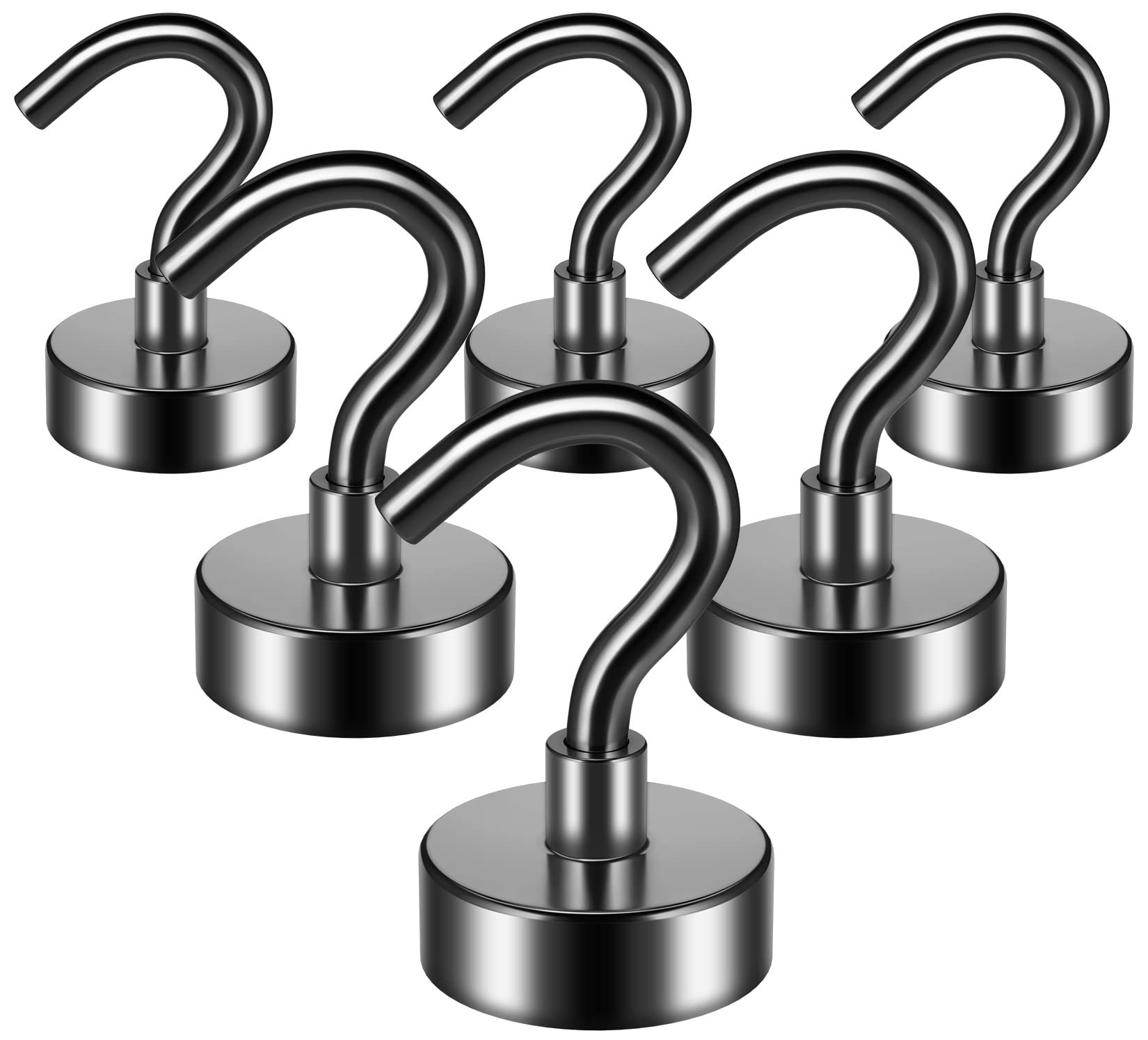 FINDMAG 6 Pack Strong Magnetic Hooks, 10 kg+(22 lb+) Strong Magnet Hook, Neodymium Magnets with Hook, Black Magnetic Hooks for Cruise, Bathroom, Kitchen,Garage, Hanging