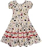 Sunny Fashion Girls Dress Fox Squirrel Bird Mushroom Print Striped Size 7-14
