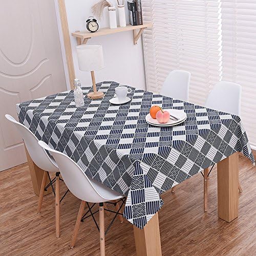Cotton Linen Tablecloth for Round Rectangular Table,Blue Square Fabric Tablecloth for Dinner Outdoor Picnic (55”x 55”, Wavy and striped)