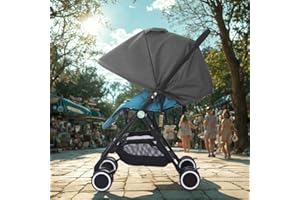 LweiPsqLin Baby Stroller Sun Shade - Waterproof UPF50+ Blackout Cover | Cotton Linen | Ventilated Mesh | Universal Fit for Infant Car Seat, Buggy, Bassinet | Newborn Summer Sun Protection, Gray