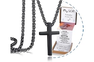 THEMEROL Unique Cross Necklace Gifts with Pull Out Gift Box for Son/Grandson/Dad/Love on Graduation/Father's Day/Birthday-Black/Silver(Various Sizes)