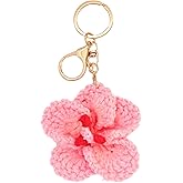 Crochet Hibiscus Flower Keychain Hawaiian Bag Charm Accessories for Purse Backpack Tropical Hawaii Key Chain for Car Key