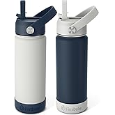 Fimibuke Kids Insulated Water Bottle, 18oz BPA FREE Kids Cups with Straw Double Wall Vacuum Tumbler 18/8 Stainless Steel Leak Proof Toddler Water Bottle for School Boys Girls (2 Pack, Coastal)
